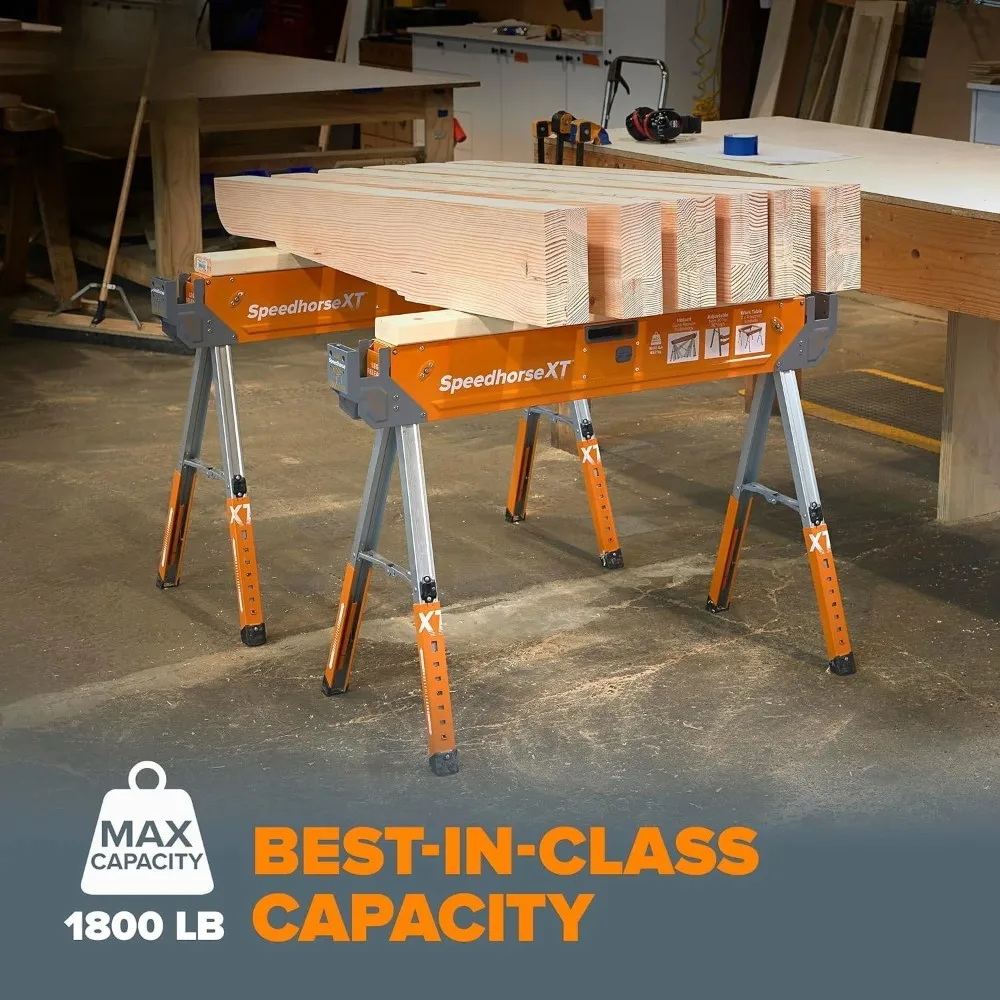 زوج Sawhorse XT من Stands-Portamate Speedhorse - عبوتان، أرجل قابلة للتعديل بارتفاع 30-36 بوصة، سطح معدني لـ 2x4، عالي التحمل Pro #1