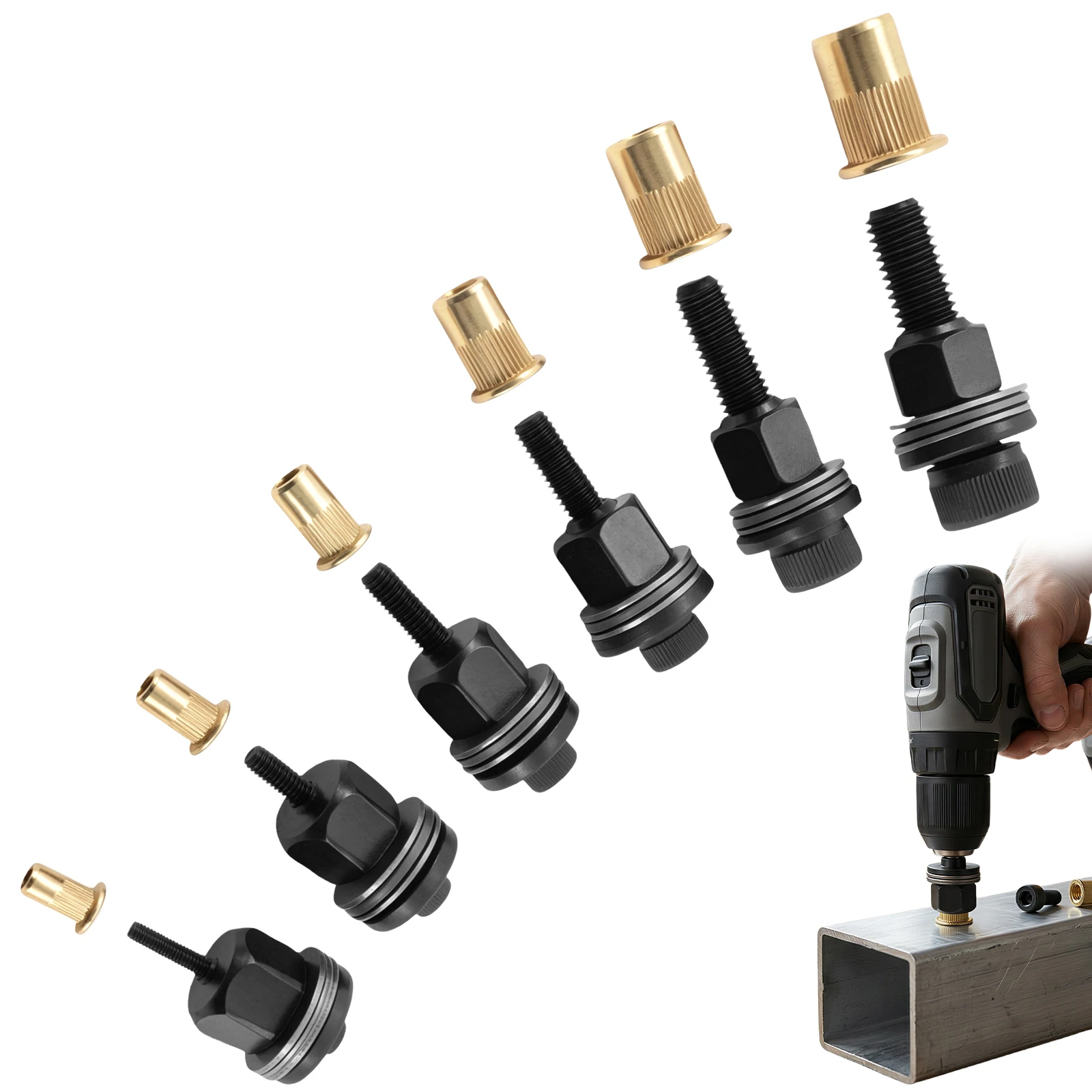Rivet Nut Mandrel Set M3 M4 M5 M6 M8 M10 Replacement Heads Carbon Steel For Manual And Drill Driven Rivnut Tools Metalwork
