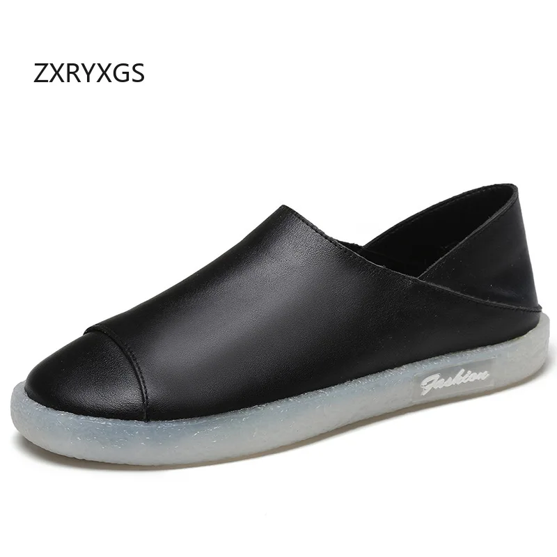 

ZXRYXGS Женская обувь премиум-класса из мягкой воловьей кожи из натуральной кожи, кроссовки для отдыха на плоской подошве, 2025 г., черно-белая удобная дорожная обувь Tide