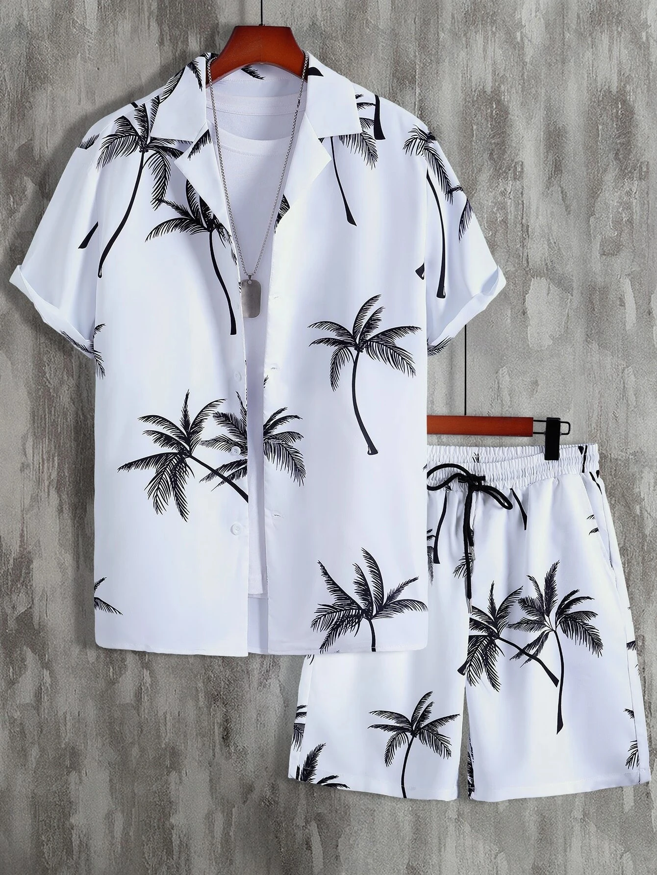 Chemise d’été manches courtes pour hommes et femmes Tropical Plant Palm Tree Print Fashion Lapel Button Top Shorts