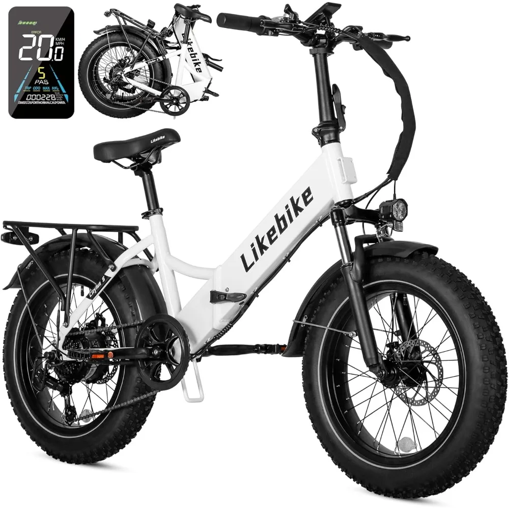 20 Inch Fat Tire Folding Electric Bike with 500W Motor 48V 10.4AH Removable Battery, 20 mph Electric Bike, UL 2849 Certified