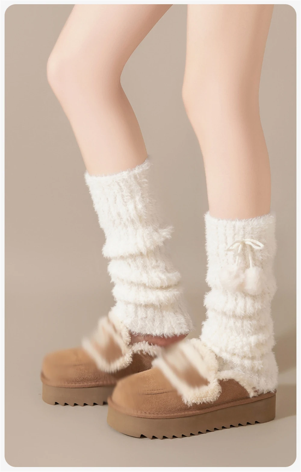 Women Autumn Winter Warm Coral Fleece Pile Leggings Bow Socks Covers Plus Velvet Thickened Sleeping Long-tube Calf Leg Warmers