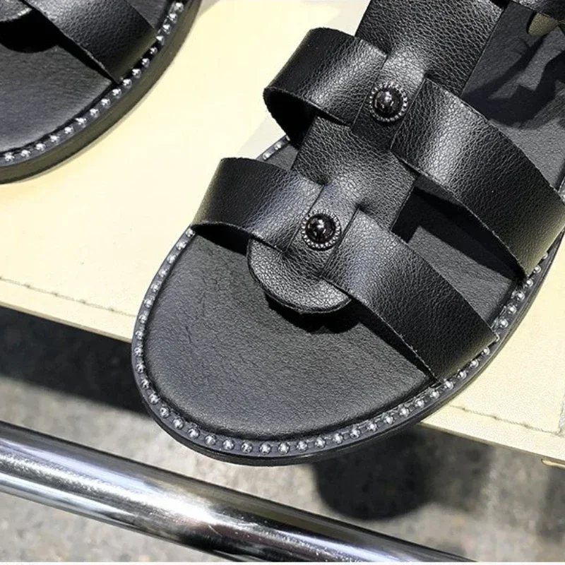 Ladies  Roman Style, Rivet Cutout Back Zip Sandals, Versatile Fashion Casual Sandals 2024 New Summer