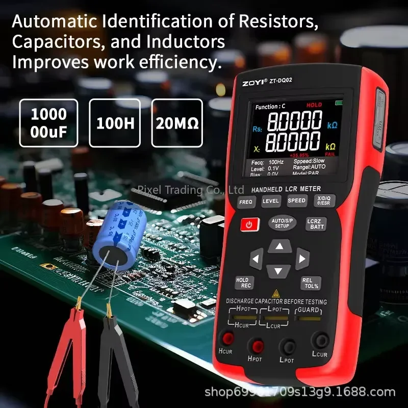 ZT-DQ02 Handheld Digital LCR Meter Tester for Capacitance Resistance Inductance Measurement with Auto-ranging LCD