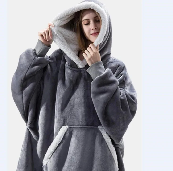 Warm Soft Fleece Hoodie TV Blanket Outdoor Cold Proof Clothes Warm Sleeping Robe Hooded Fleece Warm Sleepwear Household Pajamas