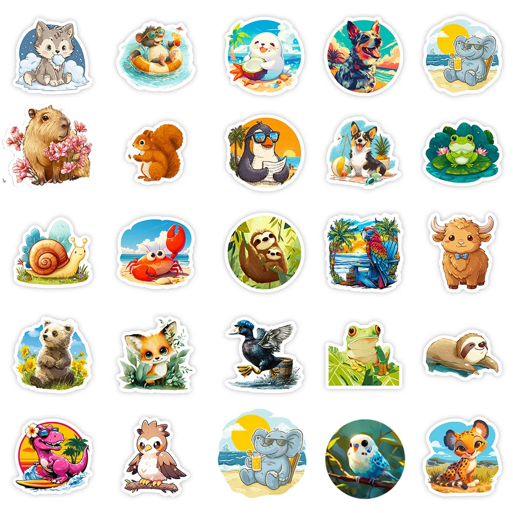 10/30/56 pçs dos desenhos animados bonito animal mundo graffit adesivos engraçado decalque brinquedo diy mala telefone guitarra adesivo à prova dwaterproof água para o presente do miúdo