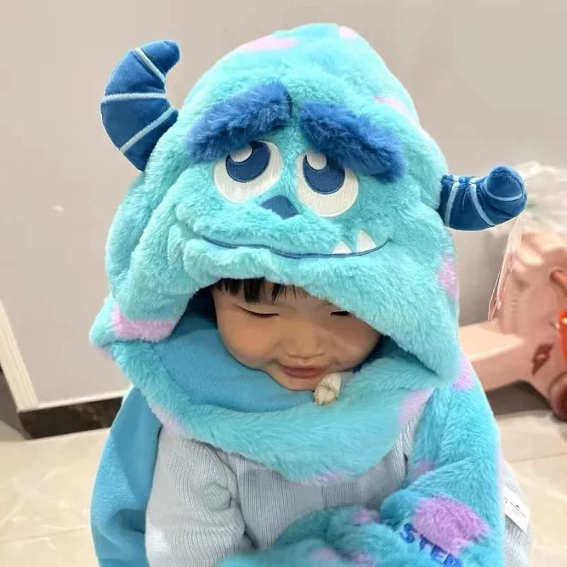 Disney Monster University Sullivan Kawaii Plush Hat Scarf Gloves Three-in-one Warm Send Students Cute Soft Stuffed Accessory