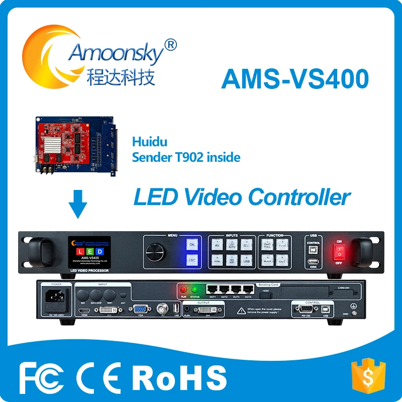 LED Video Controller AMS-VS400H Support Huidu System with USB Playback Seamless Switching Audio Sync Signal Detection