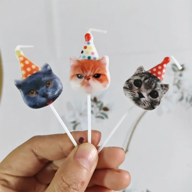 1 Pack Cat Head Birthday Candles Cartoon Kitty Candles for Pet Theme Party Supplies Cute Cat Cake Toppers Pet Lover Gifts