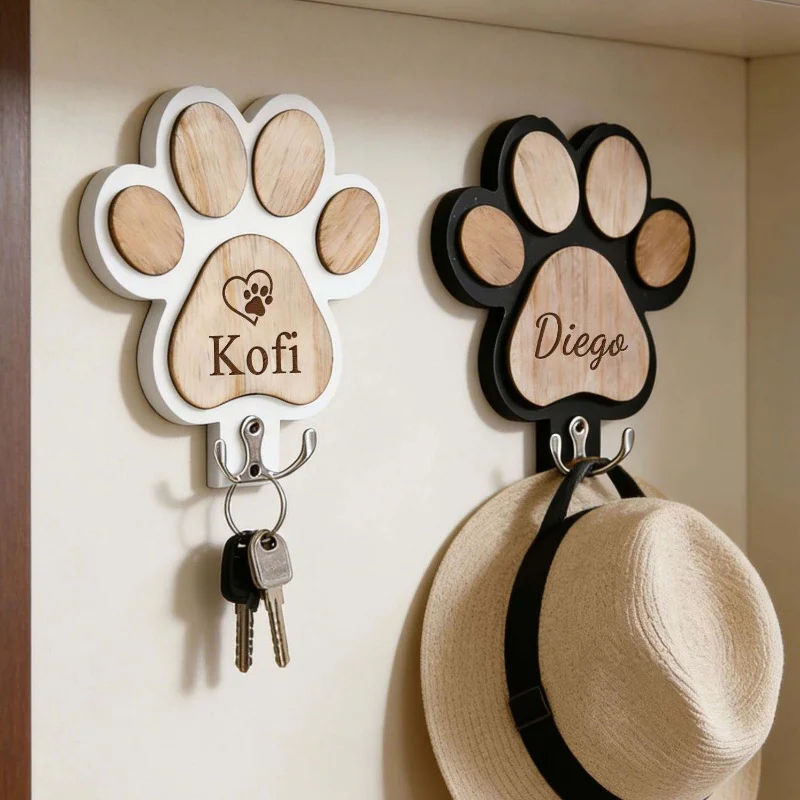 New Custom Wooden Dog Leash Hanger Paw Print Claw Wall Hook Pet Collar Coat Holder Wall Organizer Creative Gift for Dog Lovers
