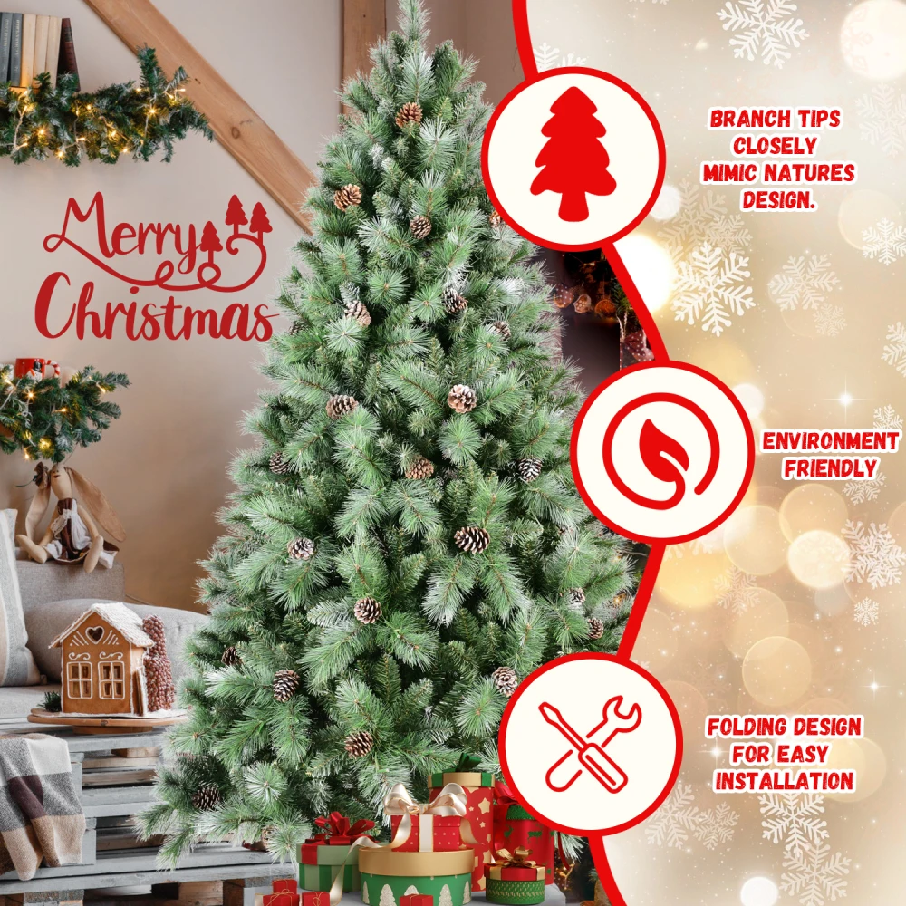 7ft Scotch Pine Christmas Tree, Premium Frosted Pre-Decorated Artificial Holiday Decor,348 Branch Tips, Xmas Trees