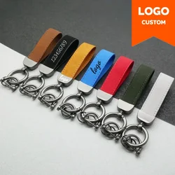 Laser Custom Car LOGO Suede Leathe Keychain for Men and Women Vintage Personalize Keyring Engrave Company Name Number Key Chain