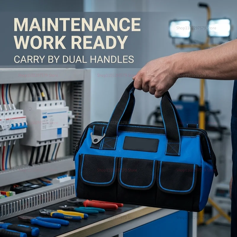 13 Inch Oxford Canvas Waterproof Tool Bag Large Capacity Electrician Storage Wear-Resistant Multifunctional Craftsman Organizer