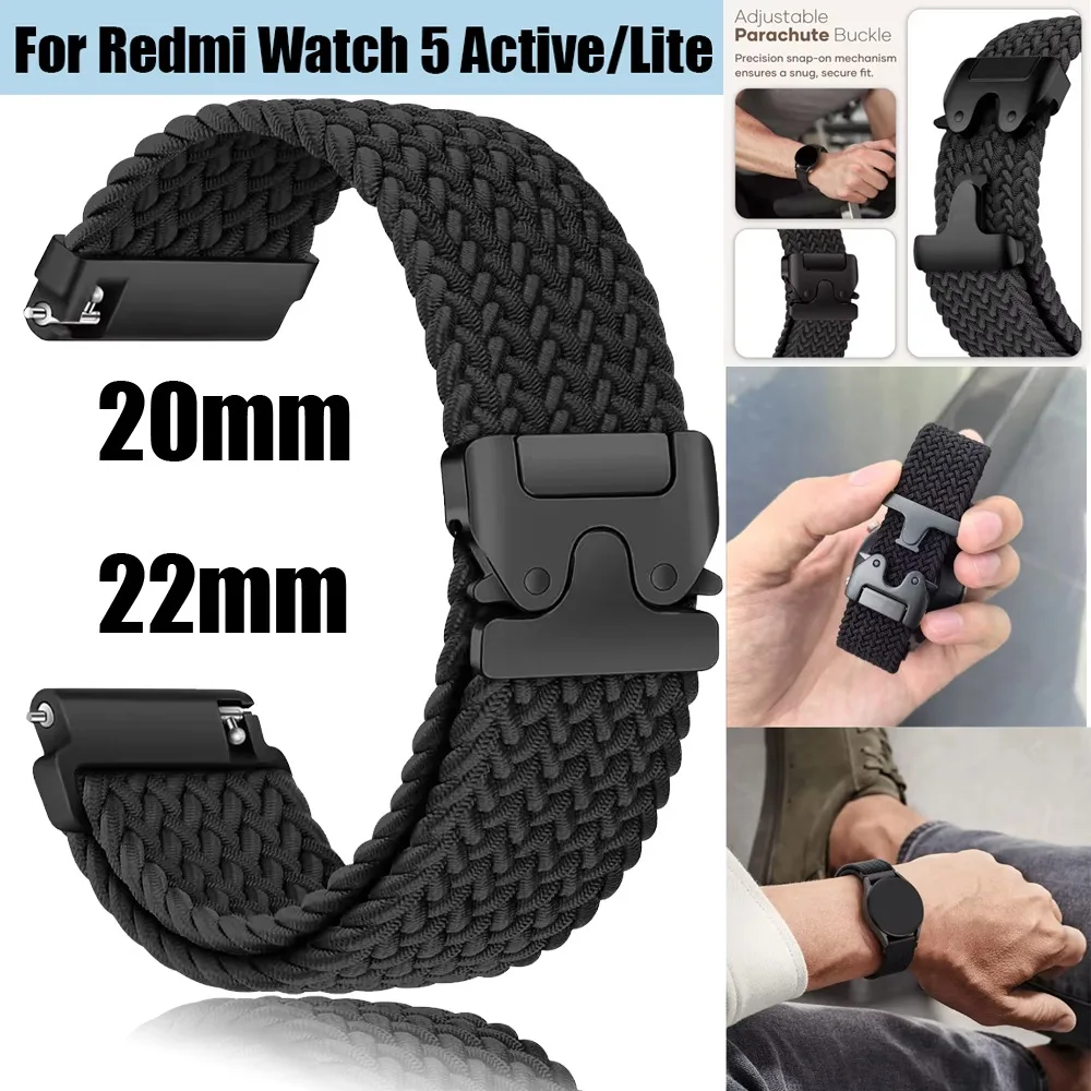 Sportliches Nylon-Geflechtarmband für Redmi Watch 5 Active/Lite mit Fallschirmschnalle, Komfortabel für Huawei Watch GT6-5-4 GT Runner 2