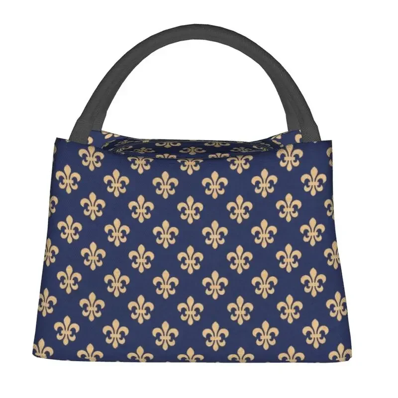 Chic Fleur De Lis Resuable Lunch Boxes for Women Leakproof Fleur-de-lis Lily Flower Thermal Cooler Food Insulated Lunch Bag