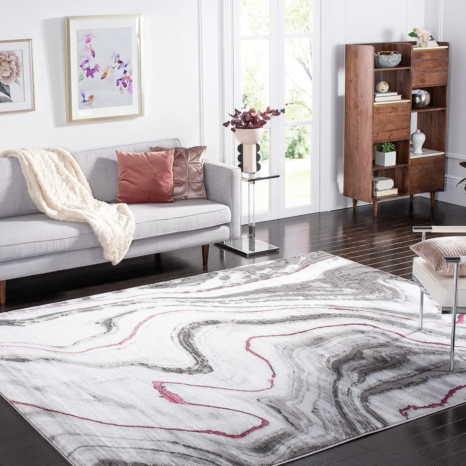 

Craft Collection Area Rug - 5'3"" X 7'6"", Grey & Wine, Modern Abstract Marble Pattern Design, Non-Shedding & Easy Care, I For