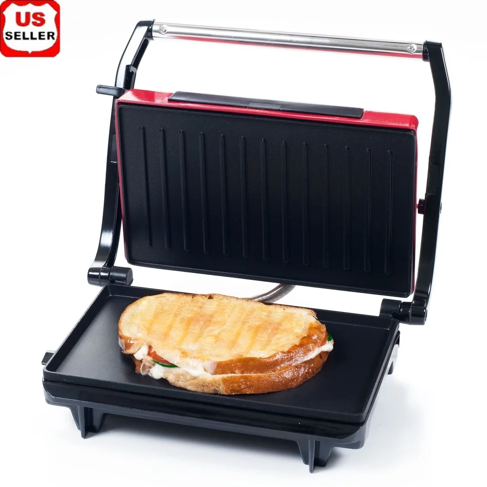 Prensa Panini para interiores, parrilla eléctrica, platos antiadherentes, máquina para sándwiches, sistema de canalización de grasa, queso a la parrilla, cocina saludable y fácil