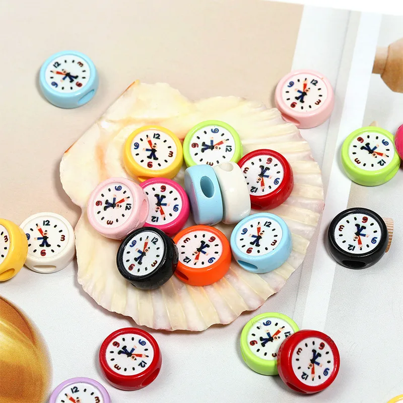 100pcs 14mm Colorful Simulation Clock Flat Coin Round Shape Jewelry Acrylic Beds Fit Ornament Accessories Material Craft Making