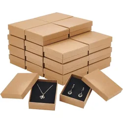 24 Packs Necklace Ring Box 3.5x2.75x1 Inch Brown Kraft Cardboard Jewelry Boxes Rectangle Jewelry Gift Boxes for Wedding