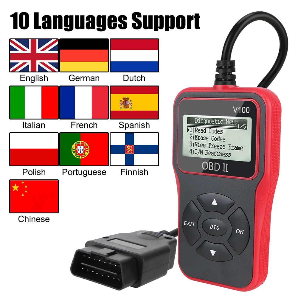 OBD2 Code Reader Car Diagnostic Tools V100 Plug and Play OBD 2 Scanner Digital Display Universal Auto Accessories OBDII EOBD