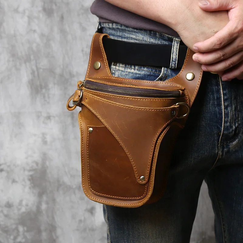 Nzpj Vintage Echt leder Herren Hüft tasche natürliche Rindsleder Outdoor Motorrad Herren tasche verrückte Pferd Leder Handy tasche – Detail 4