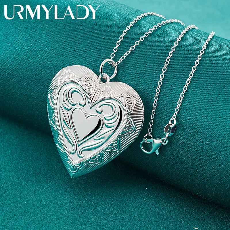 URMYLADY 925 Sterling Silver Heart Photo Frame 16-30 Inch Pendant Necklace For Women Wedding Engagement Jewelry