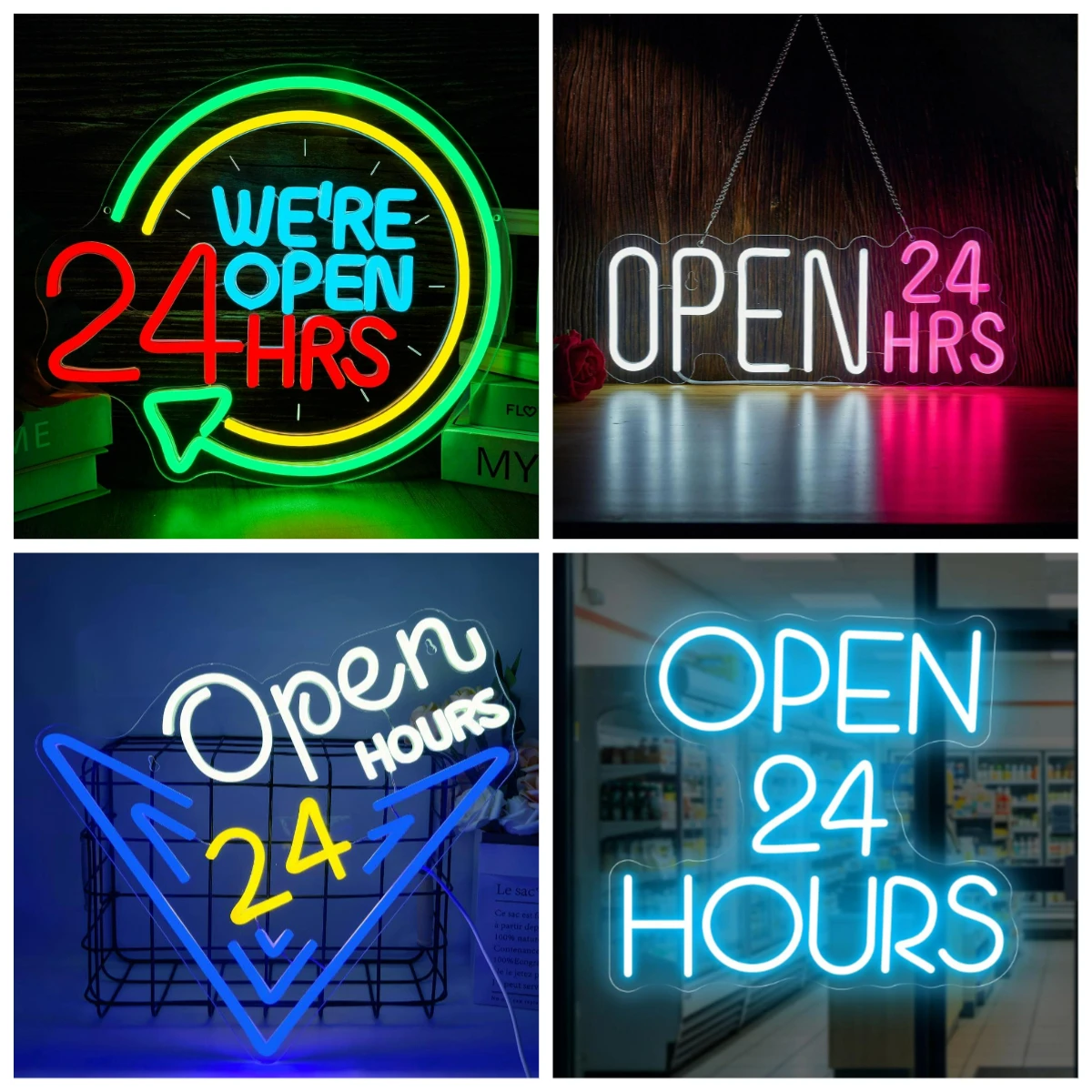 Decor Lighting Opening Hours - 24 Saat Açık Neon Tabelası, USB
