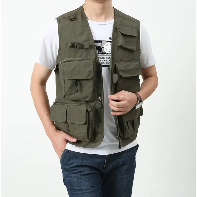 Gilet de travail en maille brodée multi-poches pour hommes, veste d'alpinisme, vêtements de pêche, veste de chasse, été