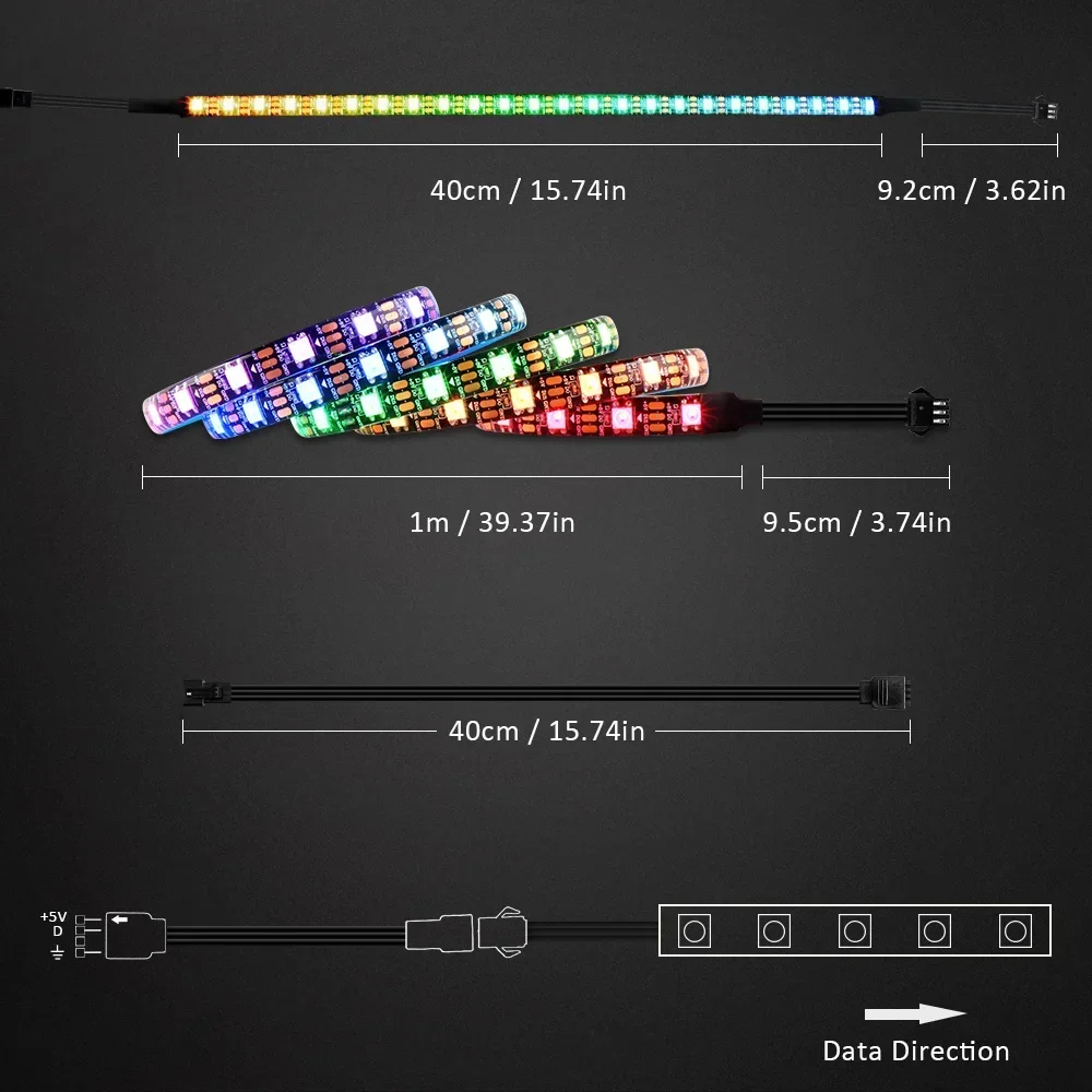 10mm Computer Motherboard Case Light Strip ARGB Color-Changing 5V 3Pin Light Pollution Aura Sync Self-Adhesive Ambient Light