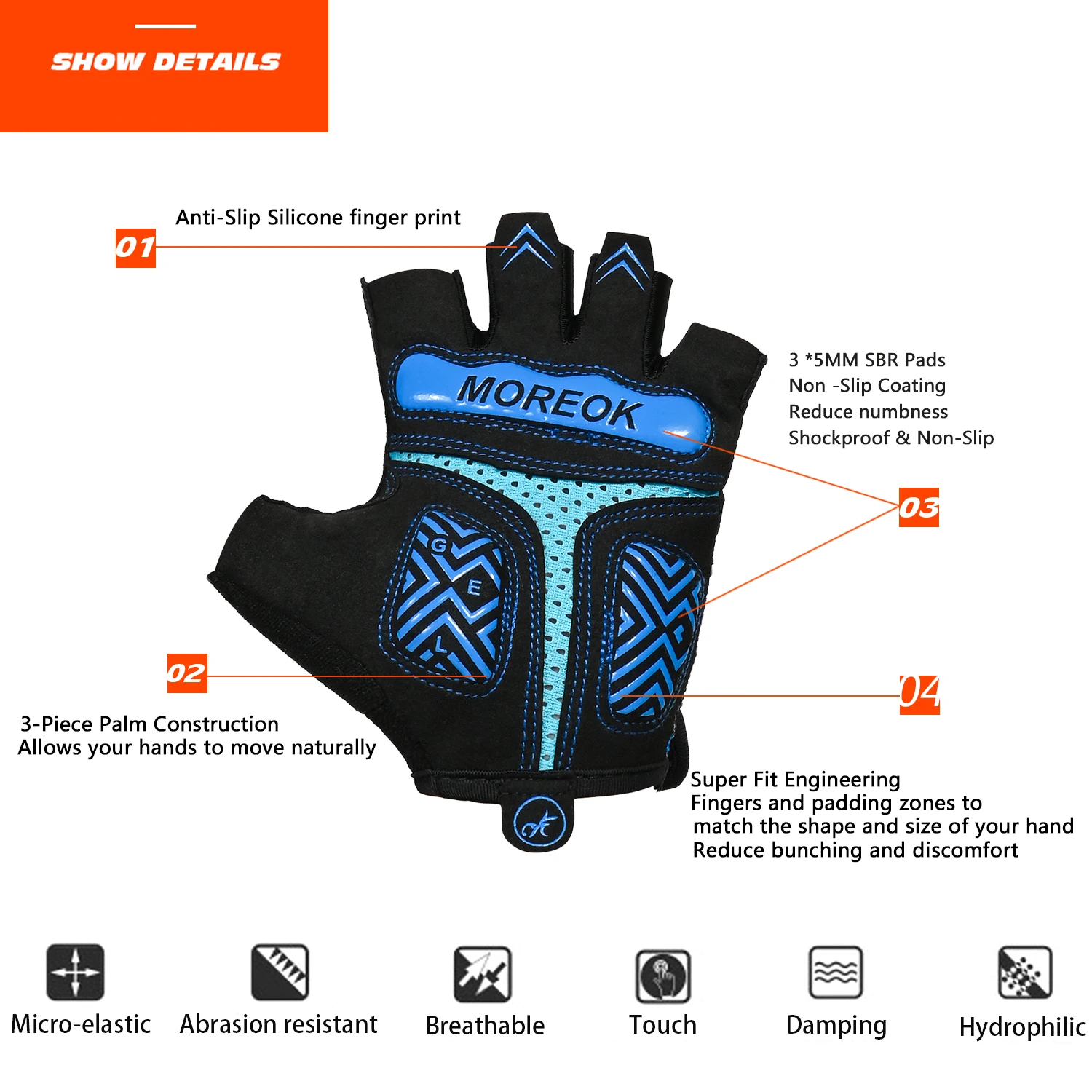 MOREOK Bike Gloves Shockproof Breathable Road Cycling Gloves Gel Pads Dirt Bike MTB Bike Cycling Bicycle Gloves for Men Women