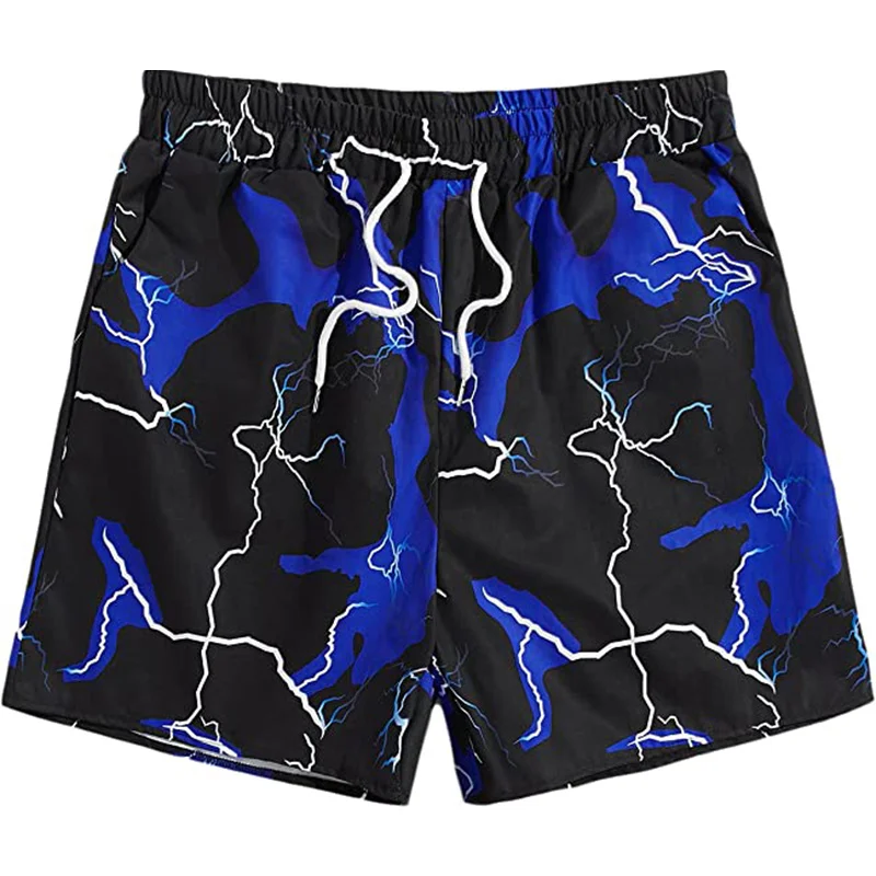 Thunder Rains Graphic Shorts Pants 3D Printing, Hip Hop Y2K Board Shorts, Summer Hawaii Swimsuit, Cool Surf Swim Trunks Clothes