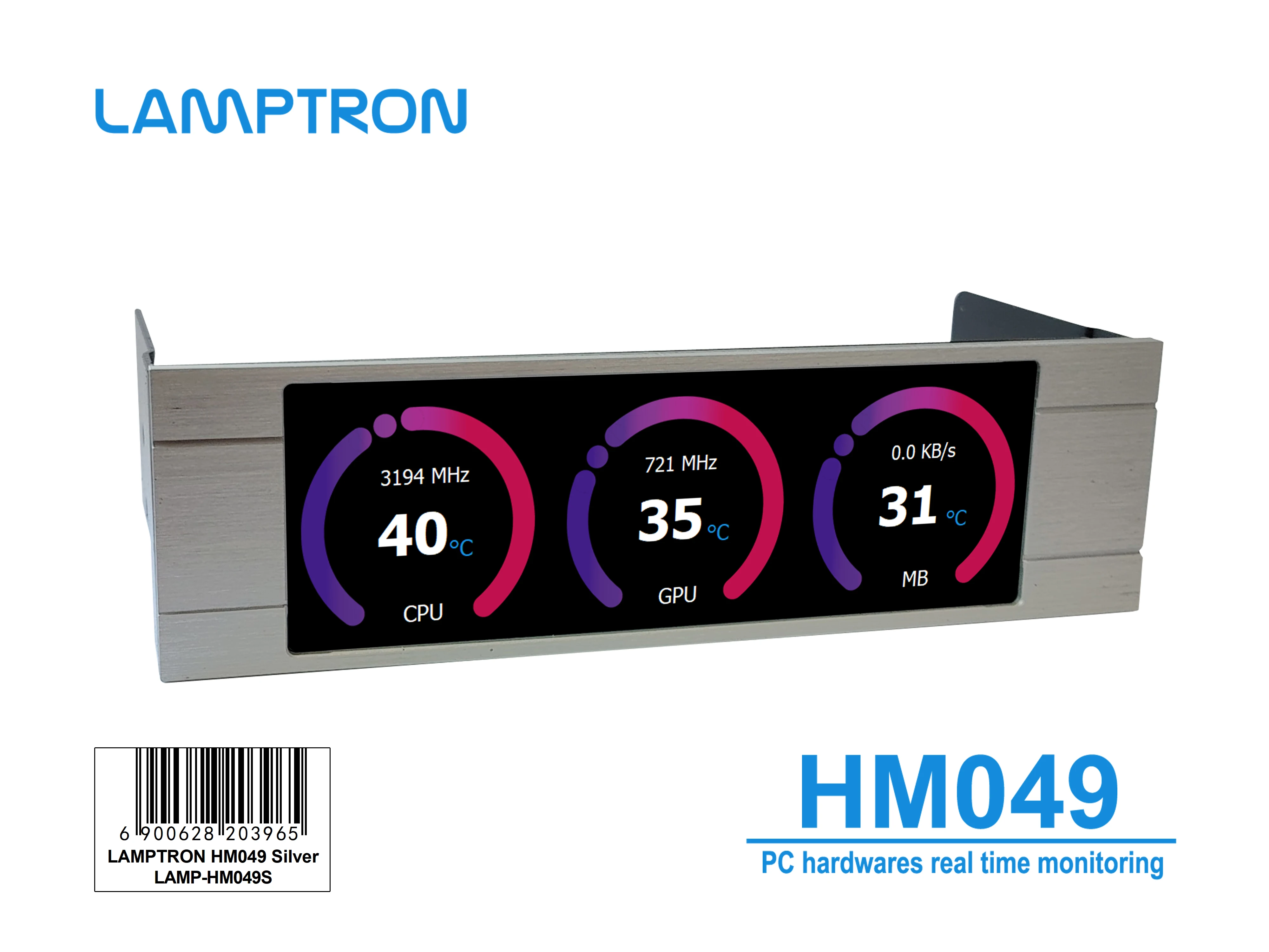 

HM049 Real-Time Monitoring PC Hardware Monitor System Check Computer Temperature Fan RPM Voltage CPU GPU HDD Network