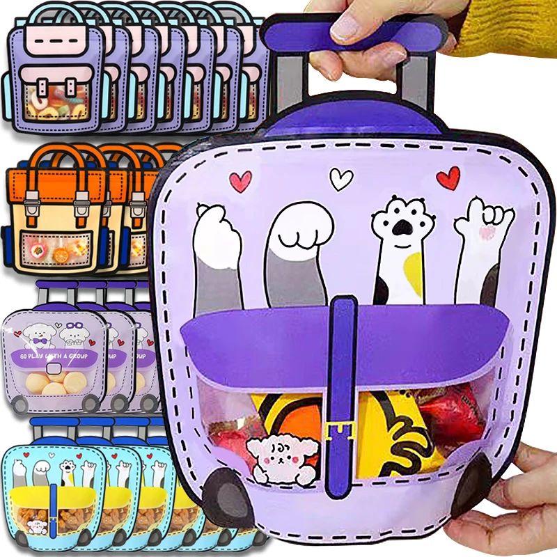 Cute Cartoon Sealed Bags Schoolbag Cats Candy Snack Plastic Packaging Bag Self-lock Zipper Birthday Festival Party Kids Gift Bag