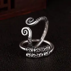 Retro Black Myth Wukong Golden Cudgel Headband Ring For Men Silver Color Punk Gothic Open Ring Monkey King Accessories Jewelry