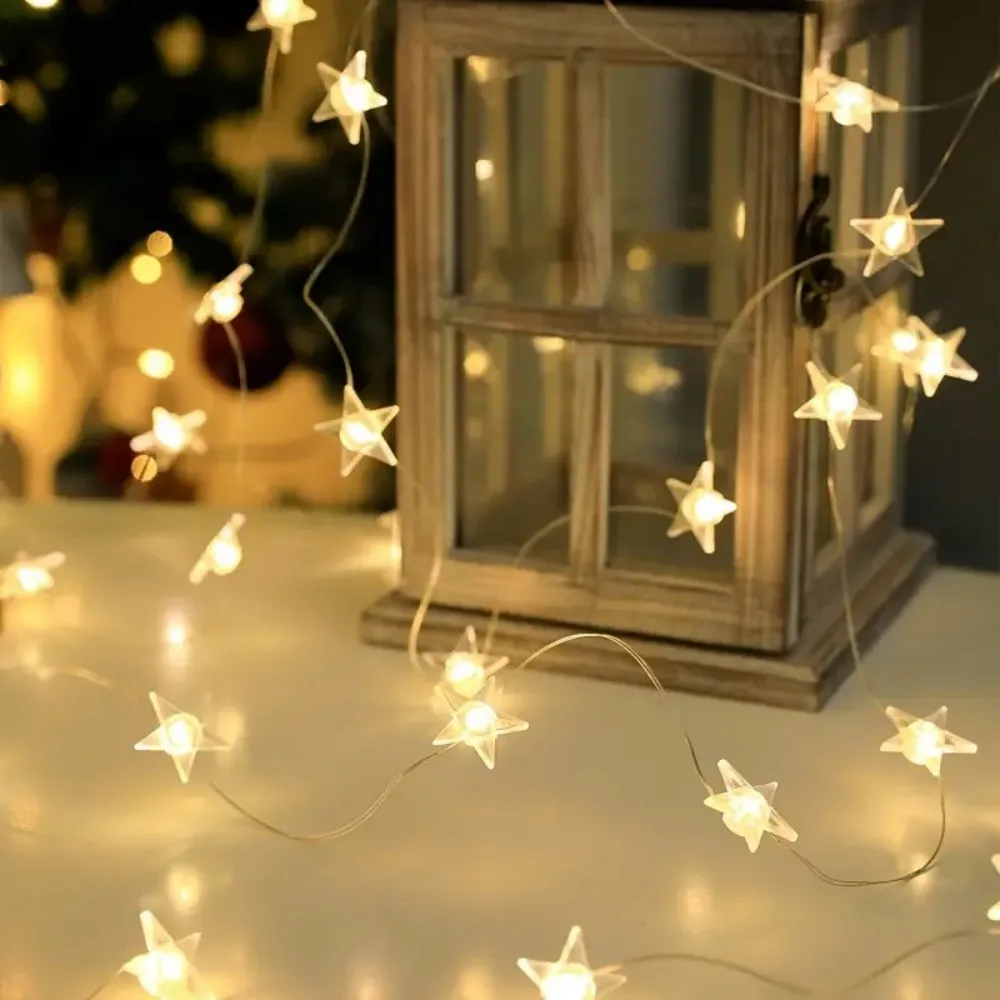 2M 20LED Star Copper Wire Fairy Lights, Battery Powered Warm Glow String Lights, Wedding Party Bedroom Indoor Home Decoration