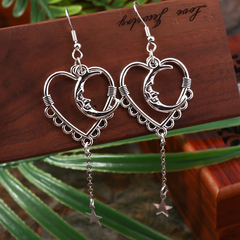 Ethnische Legierungs-Ohrringe mit Herzanhänger für Damen und Mädchen, Party- und Festival-Schmuck, Geschenke – Detail 19