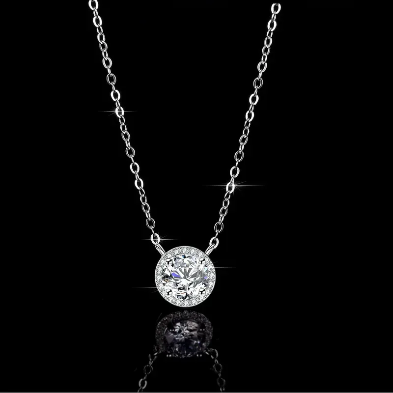 

18K Gold Moissanite Women'S Fashion Necklace Luxury Round Full Diamond PT950 Platinum Pendant