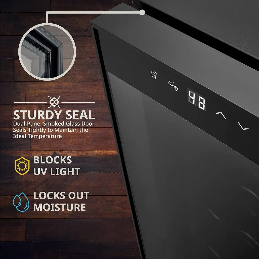 Refroidisseur de vin à compresseur de 16 bouteilles, réfrigérateur avec serrure pour le stockage de Champagne rouge blanc et de vin mousseux, grand W autoportant