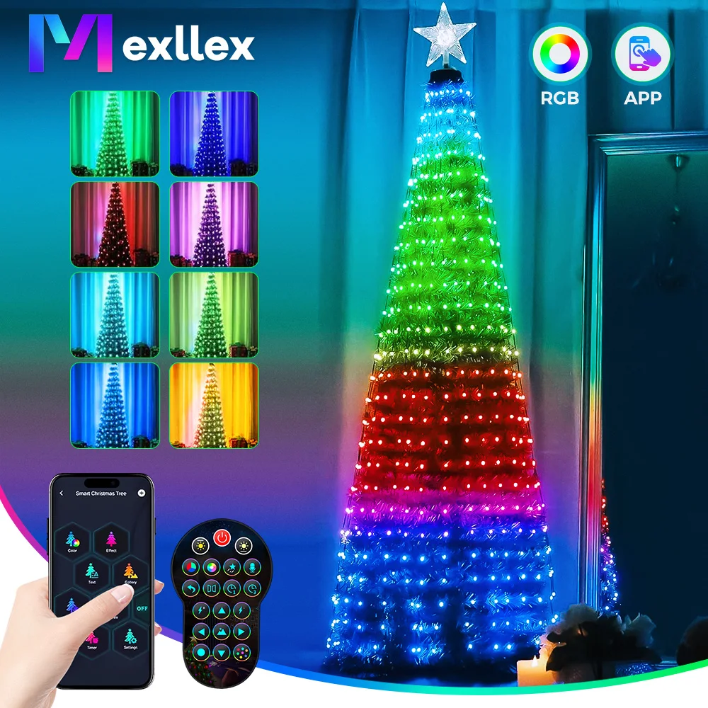 2.1M/1.8M Intelligent RGB Christmas String Light, 400 Leds with Remote & App Control, Music Sync Suitable for Artificial Tree