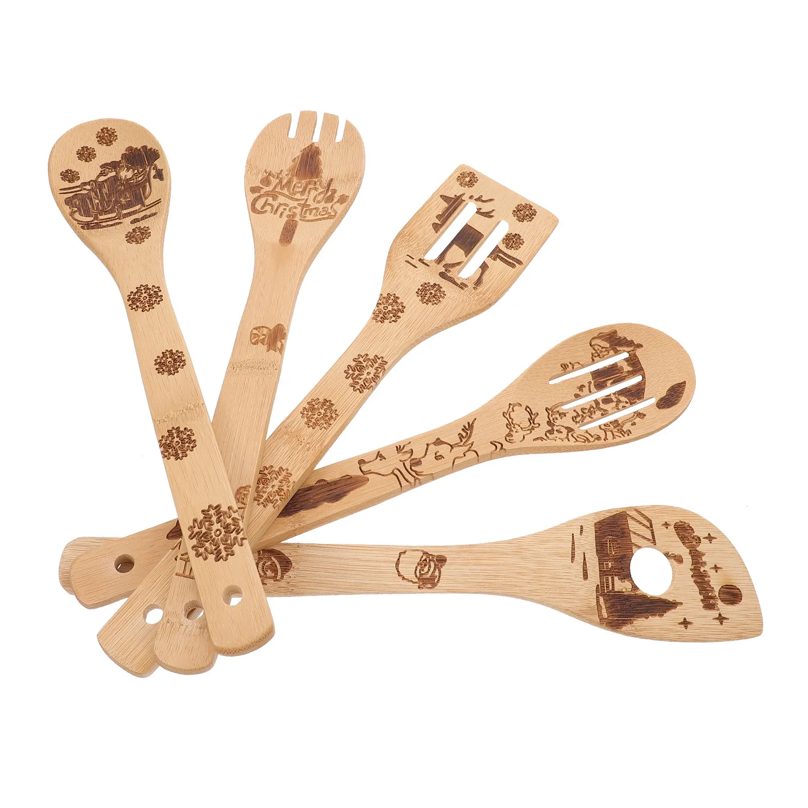 

5 Pcs Bamboo Spatula Gift Kitchen Supplies Cooking Slotted Spatulas Suite Christmas Kitchenware Gadget