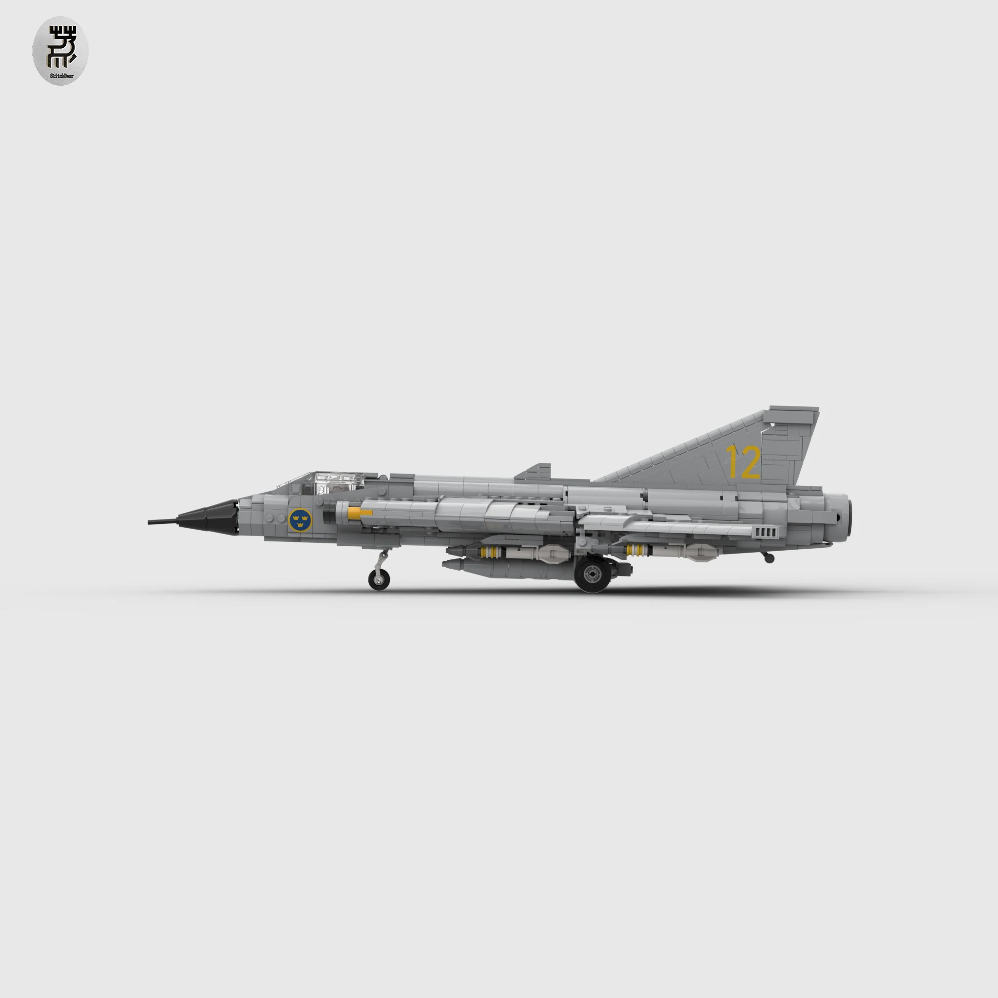 NEW MOC Saab J35 Draken Supersonic Fighter Assembled Building Blocks Military Model Hobby DIY Toy Brick Children Christmas Gift