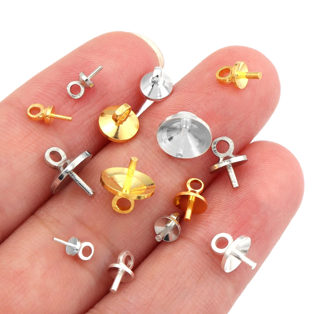 20-100pcs Brass Half hole Charms Eye Pins Beads End Caps Top Drilled Pendant Bails Findings Connectors For Jewelry Makings view 3