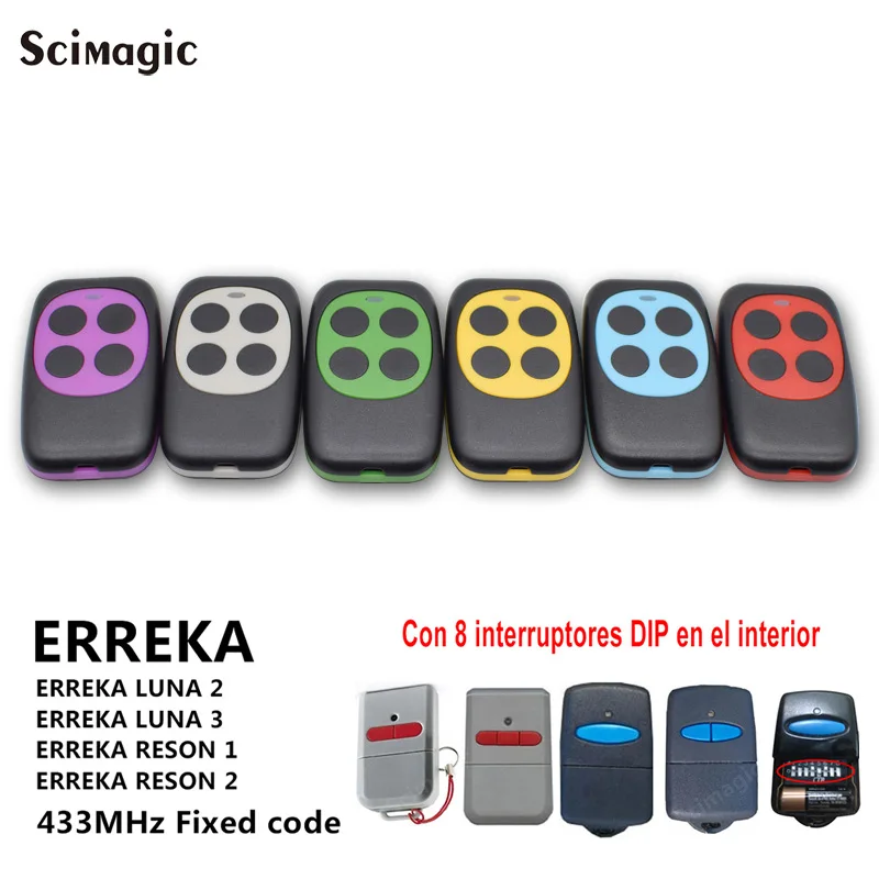 Garage Remote Control Copy ERREKA LUNA 2 3 RESON 1 2 433.92MHz Fixed Code 8 Dip Switch KUMA KU02 Gate Door Opener Command