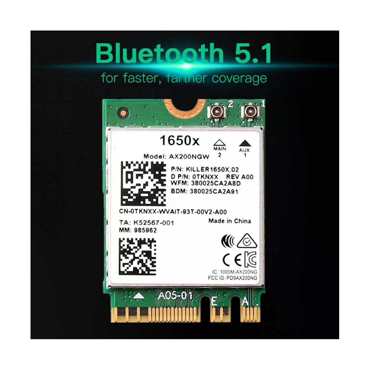 Carte réseau sans fil pour Intel 1650X, AX200, AX200NGW, 3000Mbps, 2.4G, 5G, WiFi, 6 + BT, 5.1 Gigabit, prend en charge Win11