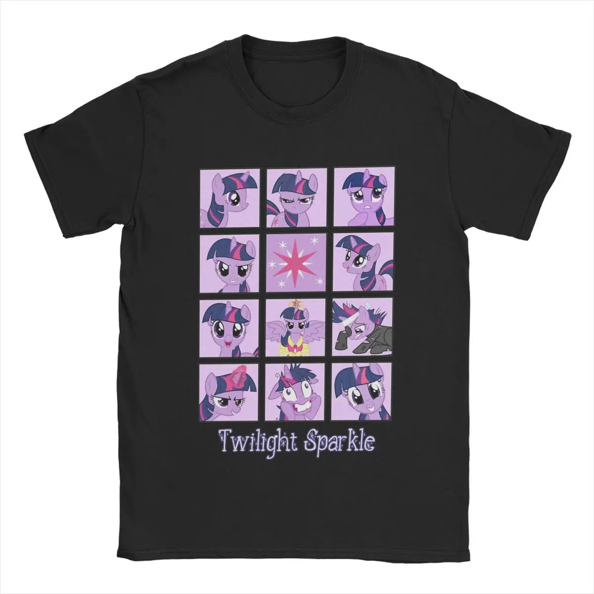 Faces Of Twilight Sparkle Men\'s T Shirt Mlp Humor Tees Short Sleeve O Neck T-Shirt Pure Cotton 4XL 5XL Clothes