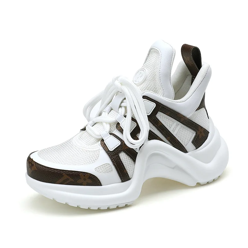 

Новые женские арочные кроссовки для папы, мягкие спортивные повседневные тренировочные кроссовки на толстом каблуке с круглым носком, цветная брендовая роскошная дизайнерская дышащая обувь