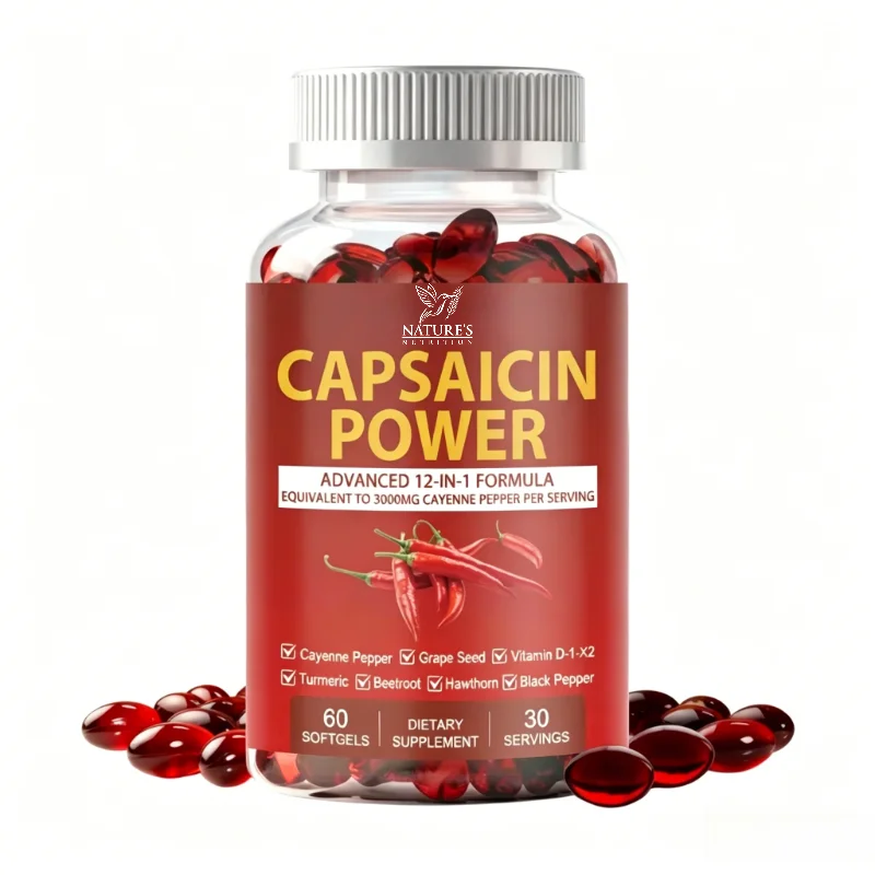 Capsaicin Power 12-in-1 Cayenne Pepper Supplement 60 Softgels Turmeric Beetroot Grape Seed Black Pepper Daily Metabolism Support