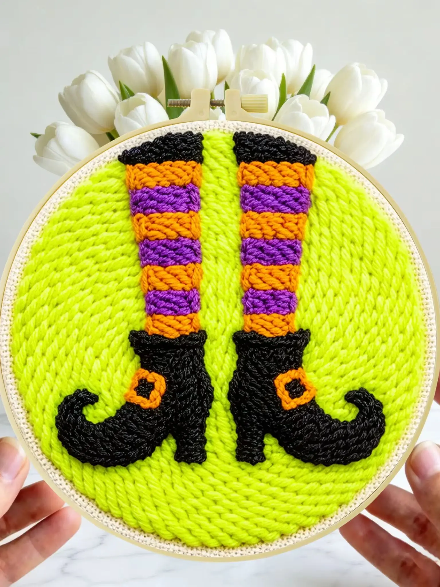 Gruseliges Halloween Punch-Nadel-Set 20x20cm 1 Stück Geister-Kürbis-Stickerei-Set für Anfänger DIY-Bastelset für Heim-Party-Deko – Detail 1