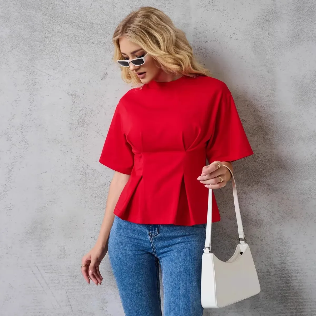

T-shirt for Women Comfortable Round Neck Solid Color T Cross-border European and American Best-selling Design