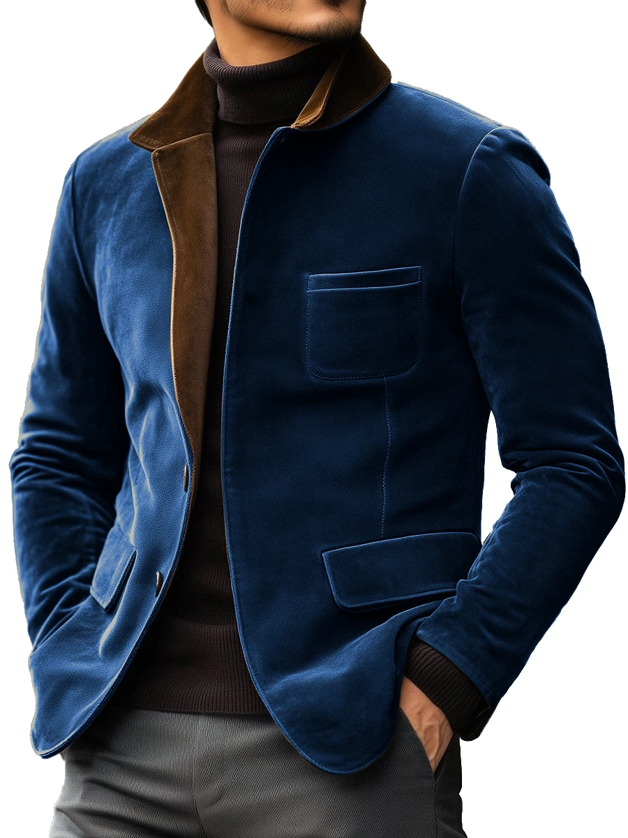 Outono inverno masculino casual camurça blazer jaqueta manga longa cor sólida único breasted botão moda jaquetas sob medida